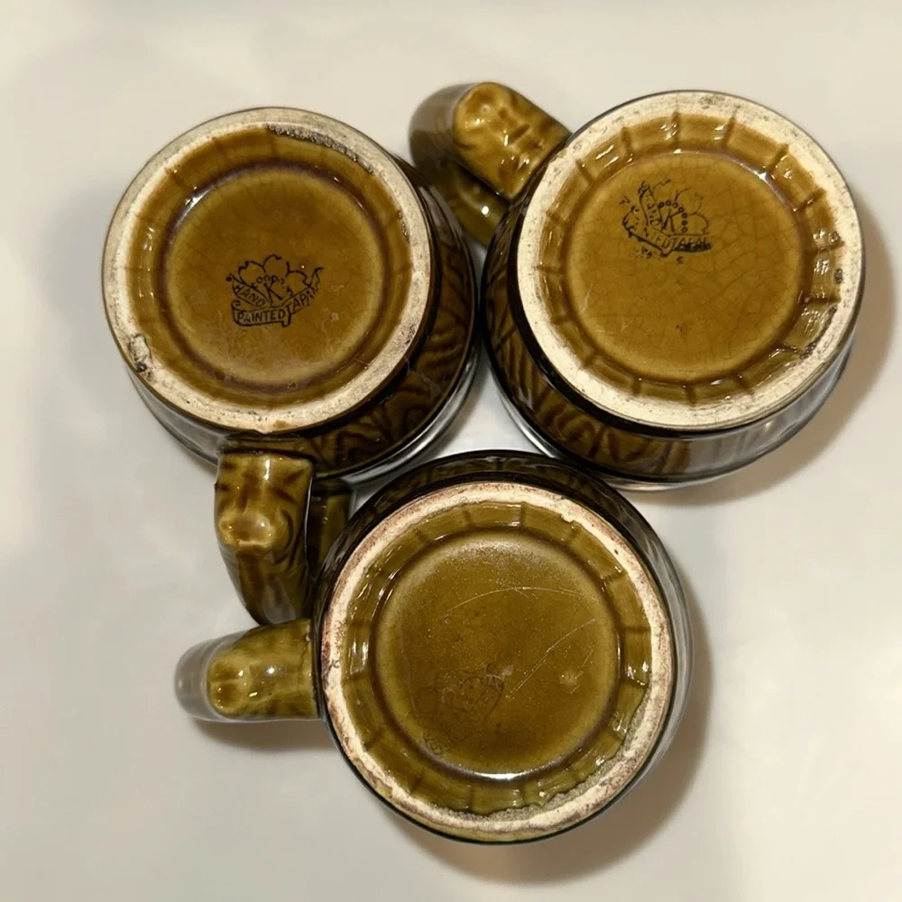 VINTAGE MADE IN JAPAN 3 Small Barrel Mugs 3.75” Tall